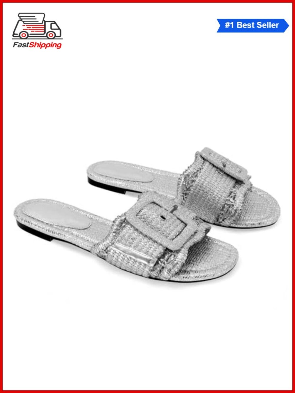 ✨ Raffia Sandals for Women Buckle Straw Flats Woven Braided Rattan Slides
